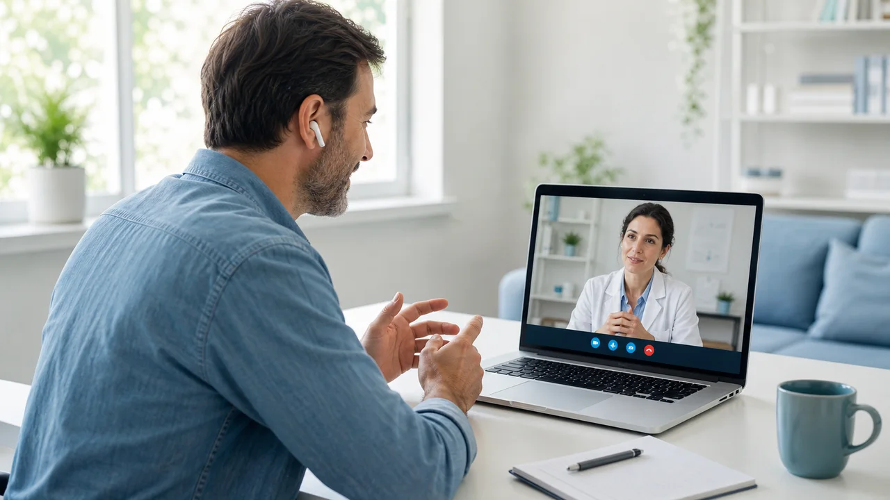 Cliente durante una videoconsulenza con una professionista sanitaria.