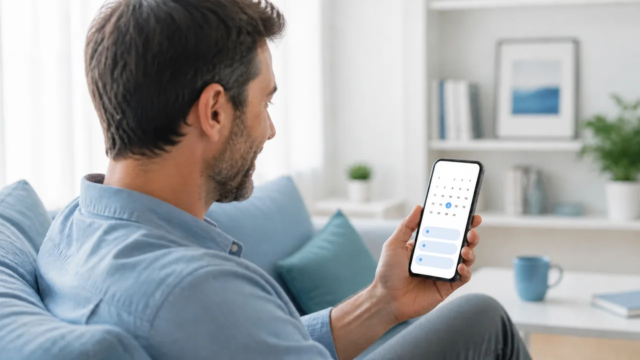 Cliente che consulta nell’app il calendario per prenotare una visita in presenza.